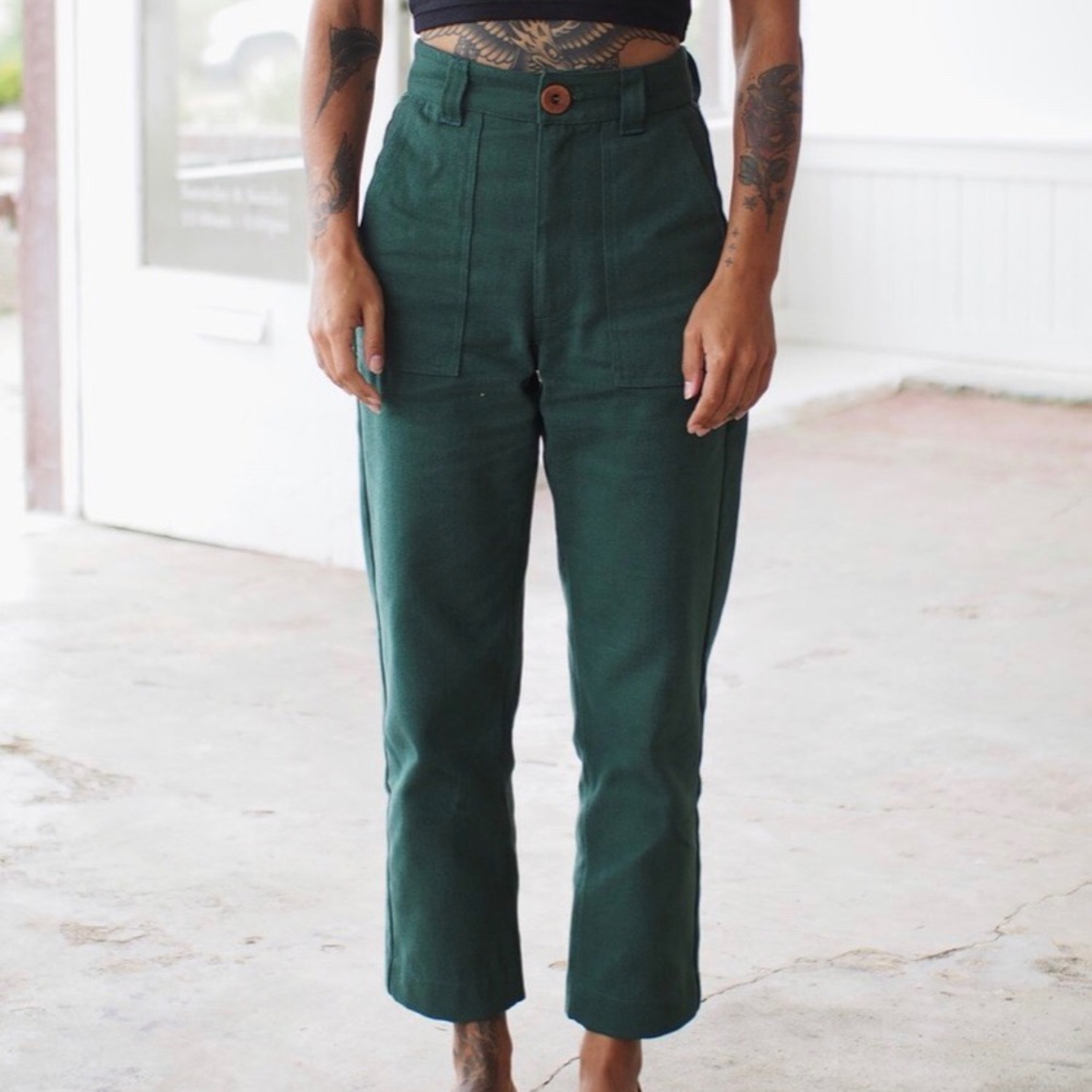 Beaton Linen Utility Pants, Forest Denim size 2